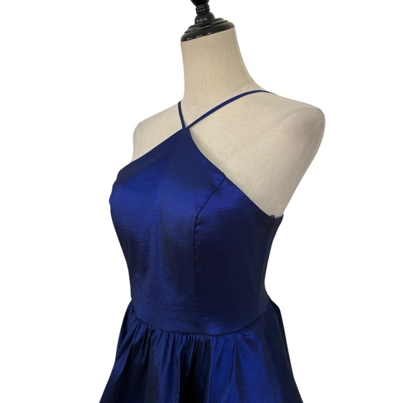 Sequin Hearts Blue Dress Sz 11 Halter  Iridescent Skater Prom Cocktail Hoco - Picture 5 of 8